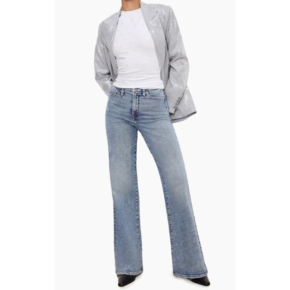 Good American HIgh-Rise Flare Hem Jeans good classic bootcut light wash Sz 16 - Picture 1 of 10
